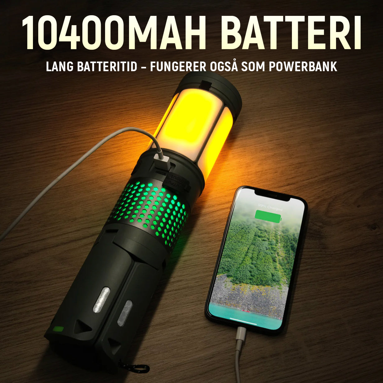 OCTO Teleskopisk Lampe med power bank